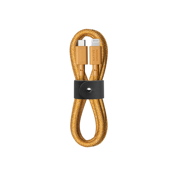 Sie sehen das Produktbild 01 von Native Union Belt Lightning auf USB-C Kabel 1.2m, senfgelb Native Union Belt Lightning auf USB-C Kabel 1.2m, senfgelb