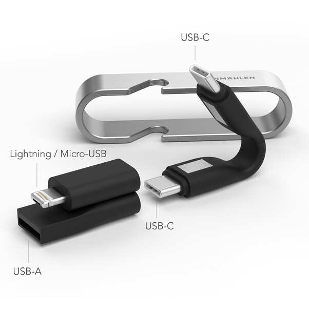 Sie sehen das Produktbild 02 von Vonmählen High Six, 6-in-1 Schnellladekabel, schwarz/silber Vonmählen High Six, 6-in-1 Schnellladekabel, schwarz/silber