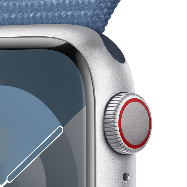 Apple Watch Series 9 GPS + Cellular, Aluminium silber, 41mm mit Sport Loop, winterblau>