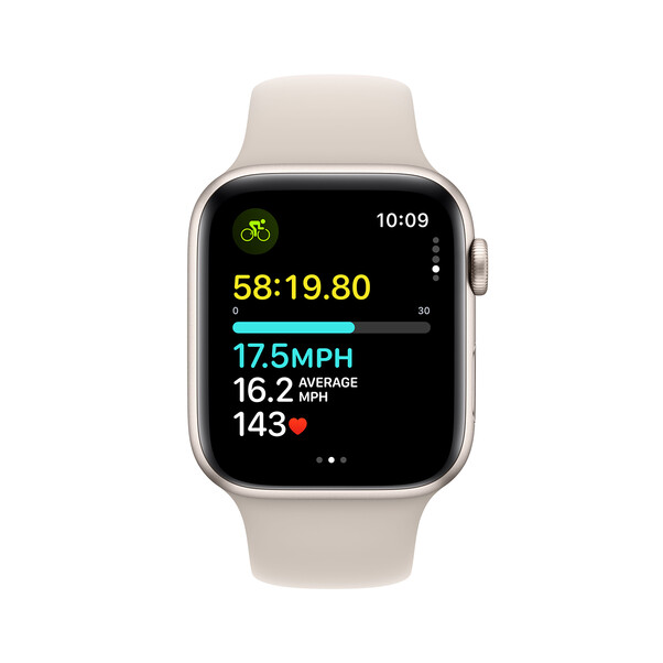 Apple Watch SE GPS, Aluminum polarstern, 44mm mit Sportarmband, polarstern - S/M>