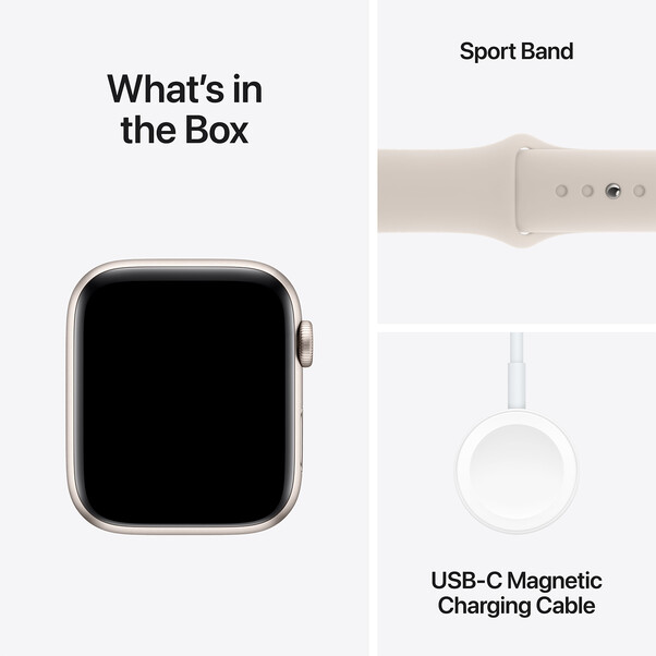 Apple Watch SE GPS, Aluminum polarstern, 44mm mit Sportarmband, polarstern - S/M>