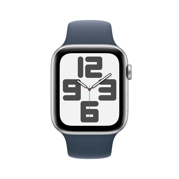 Apple Watch SE GPS, Aluminum silber, 44mm mit Sportarmband, sturmblau - M/L>