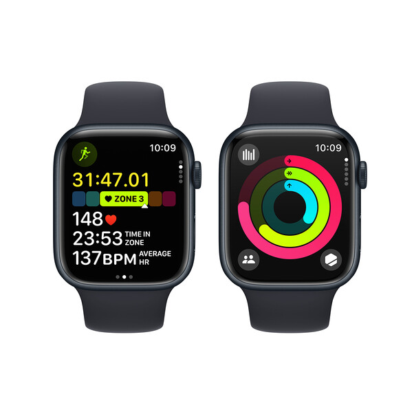Sie sehen das Produktbild 08 von Apple Watch Series 9 GPS + Cellular, Aluminium mitternacht, 45mm mit Sportarmband, mitternacht - M/L> Apple Watch Series 9 GPS + Cellular, Aluminium mitternacht, 45mm mit Sportarmband, mitternacht - M/L>