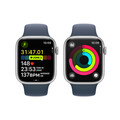 Apple Watch Series 9 GPS + Cellular, Aluminium silber, 45mm mit Sportarmband, sturmblau - S/M>