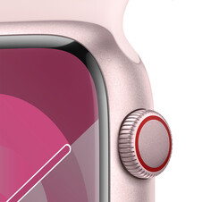 Apple Watch Series 9 GPS + Cellular, Aluminium rosé, 45mm mit Sportarmband, hellrosa - S/M>