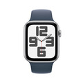 Apple Watch SE GPS + Cellular, Aluminum silber, 44mm mit Sportarmband, sturmblau - M/L>