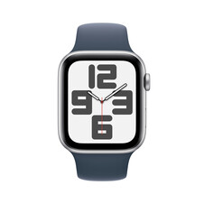 Apple Watch SE GPS + Cellular, Aluminum silber, 44mm mit Sportarmband, sturmblau - M/L>