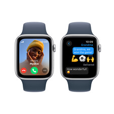Apple Watch SE GPS + Cellular, Aluminum silber, 44mm mit Sportarmband, sturmblau - M/L>