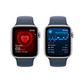 Apple Watch SE GPS + Cellular, Aluminum silber, 44mm mit Sportarmband, sturmblau - M/L>