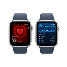 Apple Watch SE GPS + Cellular, Aluminum silber, 44mm mit Sportarmband, sturmblau - M/L>