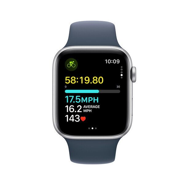 Apple Watch SE GPS + Cellular, Aluminum silber, 44mm mit Sportarmband, sturmblau - M/L>