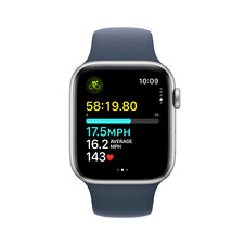 Apple Watch SE GPS + Cellular, Aluminum silber, 44mm mit Sportarmband, sturmblau - M/L>