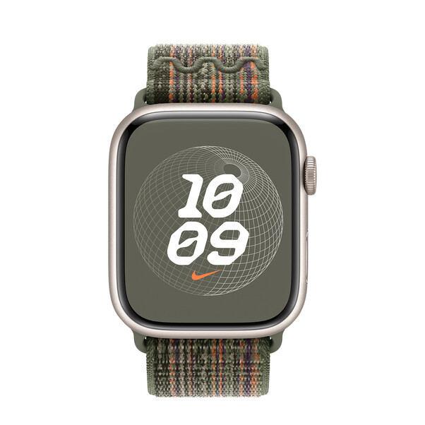 Sie sehen das Produktbild 03 von Apple Watch 45mm Nike Sport Loop, sequoia/orange> Apple Watch 45mm Nike Sport Loop, sequoia/orange>