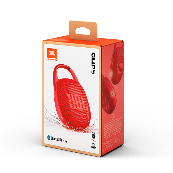 Sie sehen das Produktbild 05 von JBL Clip5, Bluetooth-Lautsprecher mit Karabinerhaken, rot JBL Clip5, Bluetooth-Lautsprecher mit Karabinerhaken, rot