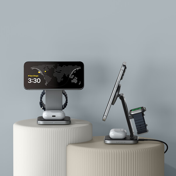 Sie sehen das Produktbild 04 von Satechi 3-in-1 Foldable Qi2 Wireless Charging Stand, schwarz Satechi 3-in-1 Foldable Qi2 Wireless Charging Stand, schwarz