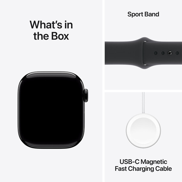 Sie sehen das Produktbild 09 von Apple Watch Series 10 GPS + Cellular, Aluminium diamantschwarz, 42mm mit Sportarmband, schwarz - M/L> Apple Watch Series 10 GPS + Cellular, Aluminium diamantschwarz, 42mm mit Sportarmband, schwarz - M/L>
