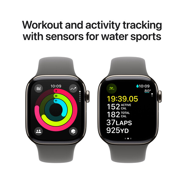 Sie sehen das Produktbild 04 von Apple Watch Series 10 GPS + Cellular, Titan natur, 42mm mit Sportarmband, steingrau - M/L> Apple Watch Series 10 GPS + Cellular, Titan natur, 42mm mit Sportarmband, steingrau - M/L>