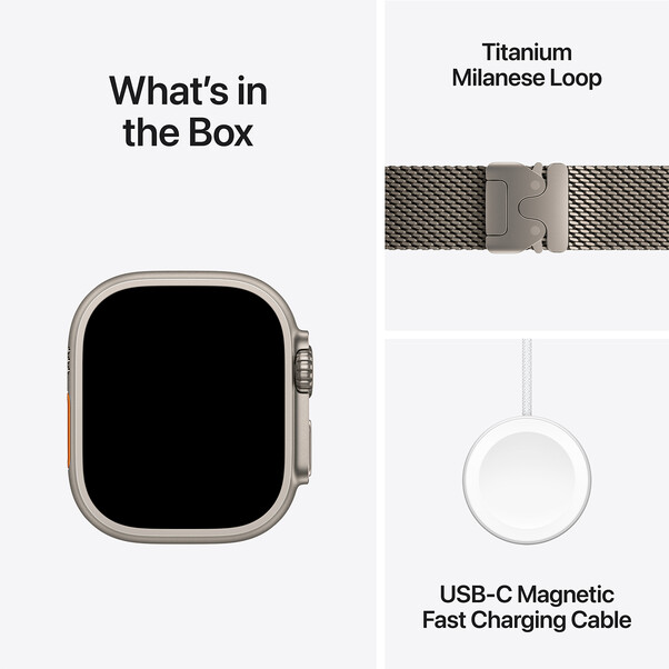 Sie sehen das Produktbild 09 von Apple Watch Ultra 2 GPS + Cellular, 49 mm Titangehäuse Natur, Milanaise Armband Titan Natur – M Apple Watch Ultra 2 GPS + Cellular, 49 mm Titangehäuse Natur, Milanaise Armband Titan Natur – M