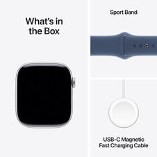 Apple Watch Series 10 GPS, Aluminium silber, 46mm mit Sportarmband, denim - S/M>