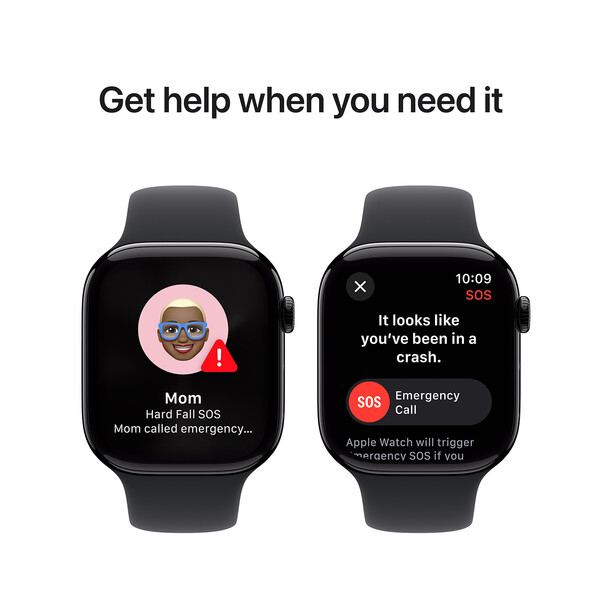 Apple Watch Series 10 GPS, Aluminium diamantschwarz, 46mm mit Sportarmband, schwarz - S/M>