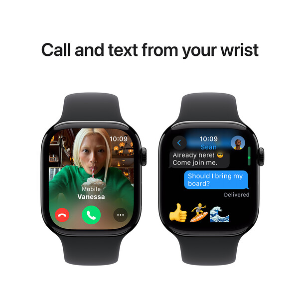 Apple Watch Series 10 GPS, Aluminium diamantschwarz, 46mm mit Sportarmband, schwarz - M/L>