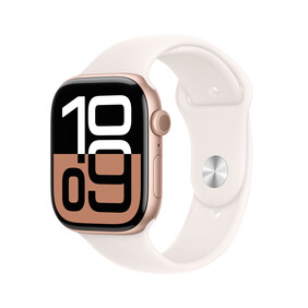 Apple Watch Series 10 GPS, Aluminium rosé, 46mm mit Sportarmband, hellrosa - M/L&amp;gt;