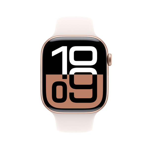 Sie sehen das Produktbild 02 von Apple Watch Series 10 GPS, Aluminium rosé, 46mm mit Sportarmband, hellrosa - M/L> Apple Watch Series 10 GPS, Aluminium rosé, 46mm mit Sportarmband, hellrosa - M/L>