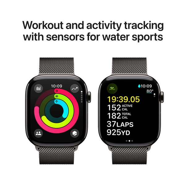 Apple Watch Series 10 GPS + Cellular, Titan schiefer, 46mm mit Milanaise-Armband, schiefer - S/M>