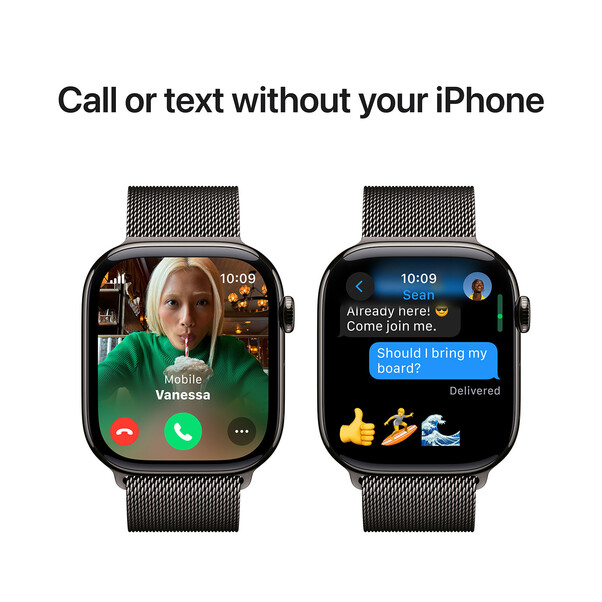 Apple Watch Series 10 GPS + Cellular, Titan schiefer, 46mm mit Milanaise-Armband, schiefer - S/M>