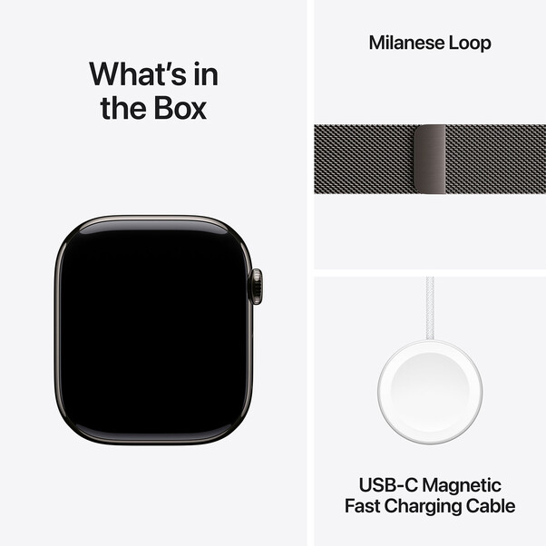 Apple Watch Series 10 GPS + Cellular, Titan schiefer, 46mm mit Milanaise-Armband, schiefer - S/M>