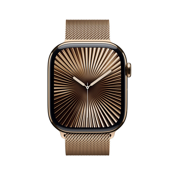 Apple Watch Series 10 GPS + Cellular, Titan gold, 46mm mit Milanaise-Armband, gold - S/M>