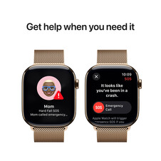Apple Watch Series 10 GPS + Cellular, Titan gold, 46mm mit Milanaise-Armband, gold - S/M>