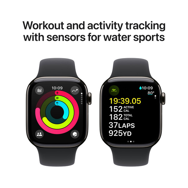 Apple Watch Series 10 GPS + Cellular, Titan schiefer, 42mm mit Sportarmband, schwarz - M/L>
