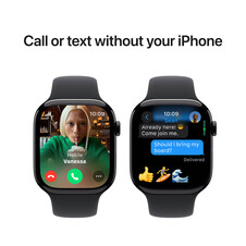 Apple Watch Series 10 GPS + Cellular, Aluminium diamantschwarz, 46mm mit Sportarmband, schwarz - M/L>
