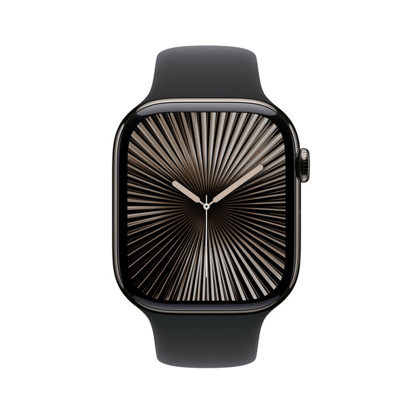 Sie sehen das Produktbild 03 von Apple Watch Series 10 GPS + Cellular, Titan schiefer, 46mm mit Sportarmband, schwarz - M/L> Apple Watch Series 10 GPS + Cellular, Titan schiefer, 46mm mit Sportarmband, schwarz - M/L>