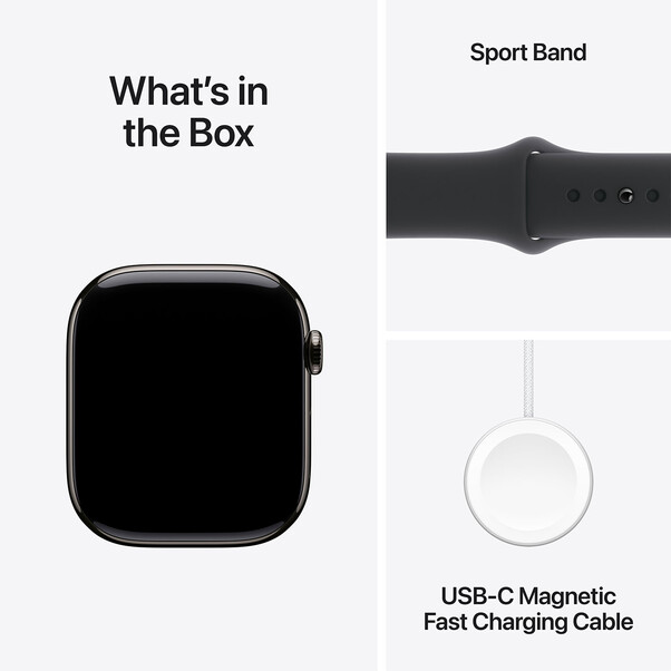 Sie sehen das Produktbild 17 von Apple Watch Series 10 GPS + Cellular, Titan schiefer, 46mm mit Sportarmband, schwarz - M/L> Apple Watch Series 10 GPS + Cellular, Titan schiefer, 46mm mit Sportarmband, schwarz - M/L>