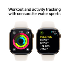 Sie sehen das Produktbild 07 von Apple Watch Series 10 GPS + Cellular, Titan gold, 46mm mit Sportarmband, polarstern - M/L> Apple Watch Series 10 GPS + Cellular, Titan gold, 46mm mit Sportarmband, polarstern - M/L>