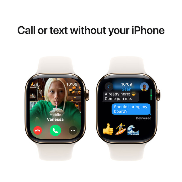 Sie sehen das Produktbild 13 von Apple Watch Series 10 GPS + Cellular, Titan gold, 46mm mit Sportarmband, polarstern - M/L> Apple Watch Series 10 GPS + Cellular, Titan gold, 46mm mit Sportarmband, polarstern - M/L>
