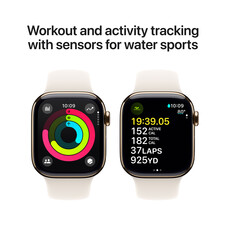 Sie sehen das Produktbild 07 von Apple Watch Series 10 GPS + Cellular, Titan gold, 42mm mit Sportarmband, polarstern - M/L> Apple Watch Series 10 GPS + Cellular, Titan gold, 42mm mit Sportarmband, polarstern - M/L>