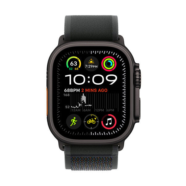 Apple Watch Ultra 2 GPS + Cellular, 49 mm Titangehäuse Schwarz, Trail Loop Schwarz – S/M