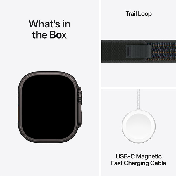 Apple Watch Ultra 2 GPS + Cellular, Titan schwarz, 49mm mit Trail-Armband, schwarz - S/M>