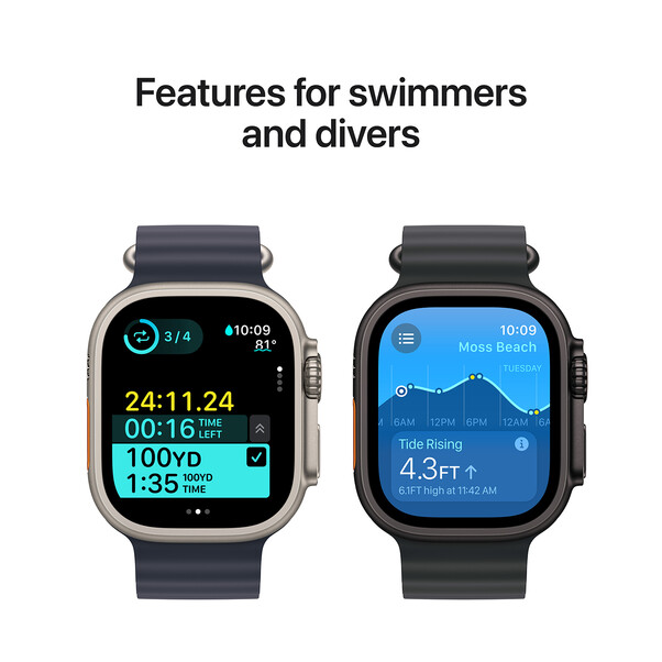 Apple Watch Ultra 2 GPS + Cellular, 49 mm Titangehäuse Natur, Trail Loop Blau – M/L
