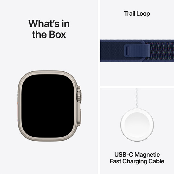 Apple Watch Ultra 2 GPS + Cellular, 49 mm Titangehäuse Natur, Trail Loop Blau – M/L