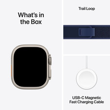 Apple Watch Ultra 2 GPS + Cellular, 49 mm Titangehäuse Natur, Trail Loop Blau – M/L