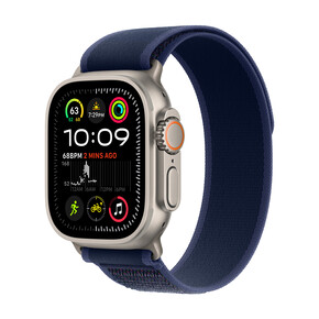 Apple Watch Ultra 2 GPS + Cellular, 49 mm Titangehäuse Natur, Trail Loop Blau – S/M