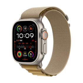 Apple Watch Ultra 2 GPS + Cellular, 49 mm Titangehäuse Natur, Alpine Loop Mandel – Medium