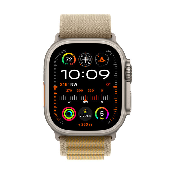 Sie sehen das Produktbild 02 von Apple Watch Ultra 2 GPS + Cellular, 49 mm Titangehäuse Natur, Alpine Loop Mandel – Medium Apple Watch Ultra 2 GPS + Cellular, 49 mm Titangehäuse Natur, Alpine Loop Mandel – Medium