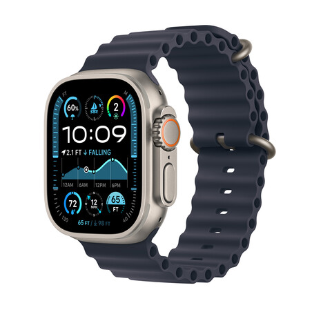 Apple Watch Ultra 2 GPS + Cellular, Titan natur, 49mm mit Ocean-Armband, blau>