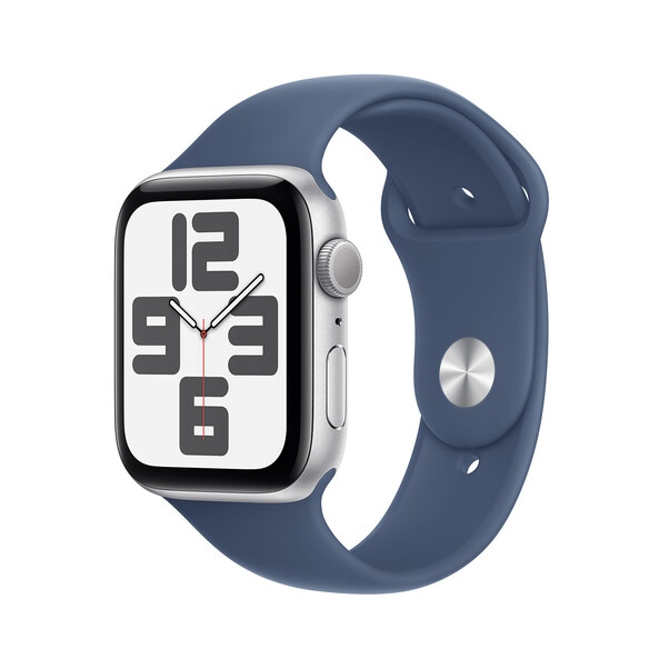 Apple Watch SE GPS, Aluminium silber, 44mm mit Sportarmband, denim - S/M>