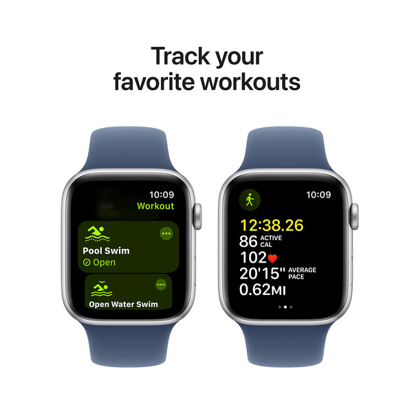Apple Watch SE GPS, Aluminium silber, 44mm mit Sportarmband, denim - S/M>